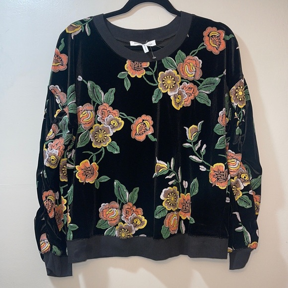 NWOT BCBG Floral Black Velour Sweatshirt Sweater - Picture 2 of 9